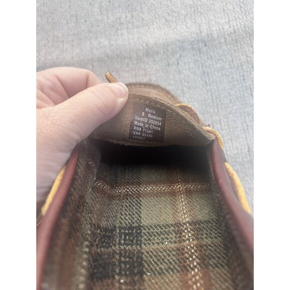 L.L Bean Mens SZ 9 Medium Handsewn Slippers Flannel Lined Tan Slip On Leather - Picture 12 of 12